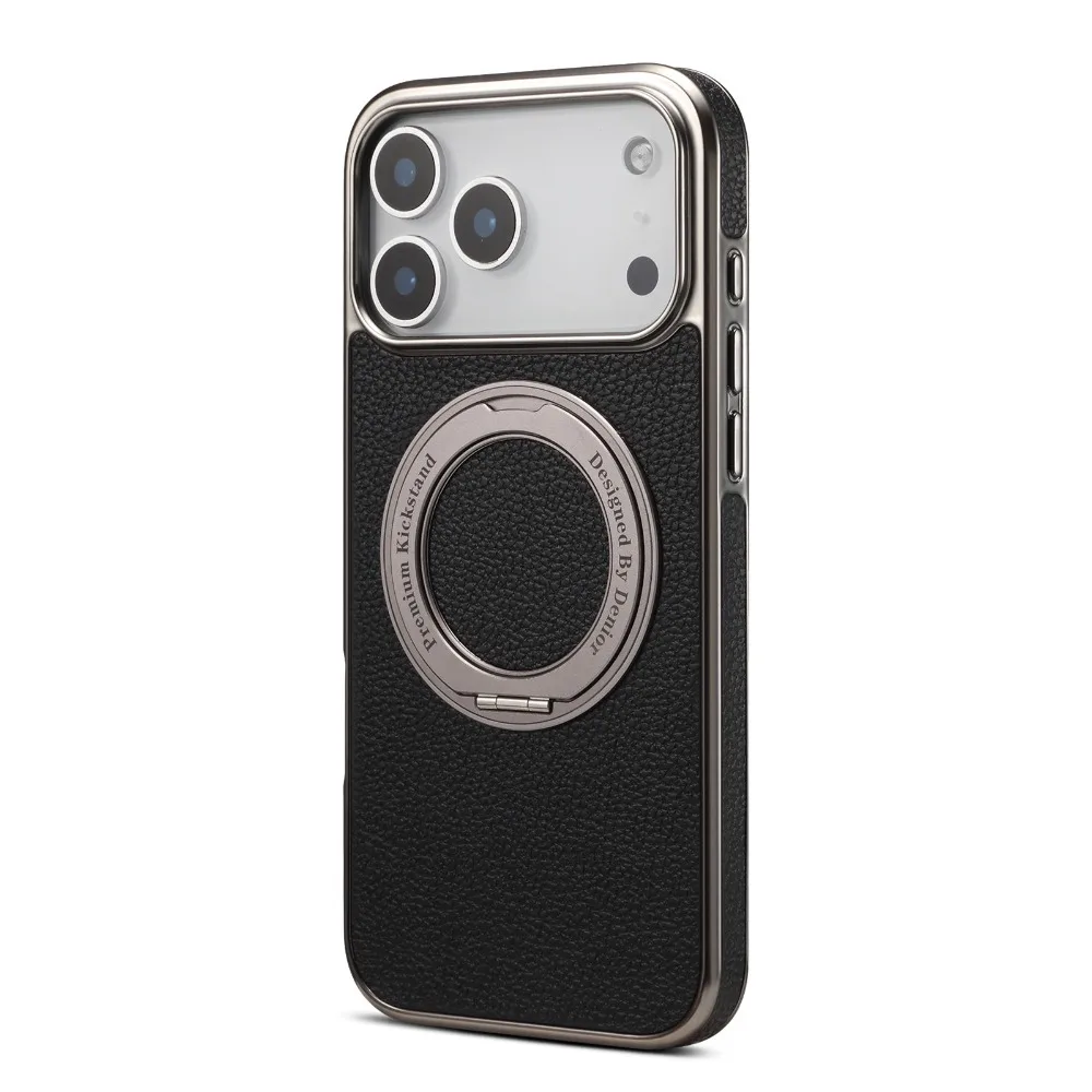(preto, Iphone 13 Pro) Capa Com Acabamento Galvanizado E Suporte Giratório – Magnética Forte E Resistente A Impactos