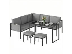 Sofá de Canto Exterior 6 Peças Cinzento com Almofadas, Mesa de 10cm, 2 Apoios para os Pés | S/MARCA