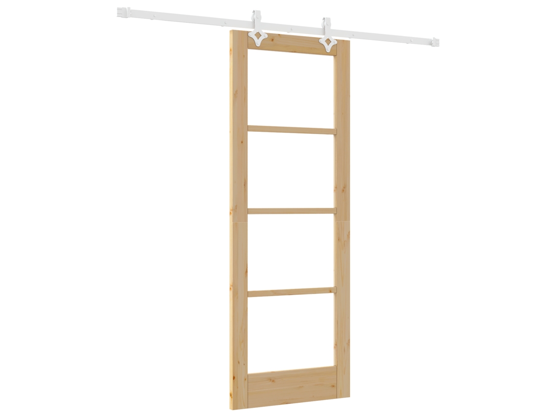 Porta De Correr Com Conjunto De Hardware Orkdalem Madeira Sólida Natural E Branca Vidaxl Bege Madeira (73,5 X 198,5 Cm)