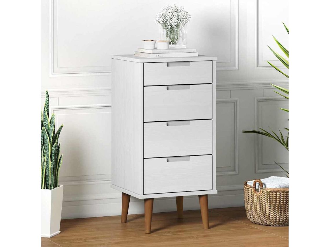 Vidaxl Armário De Gavetas Molde 40x35x82 Cm Pinho Maciço Branco