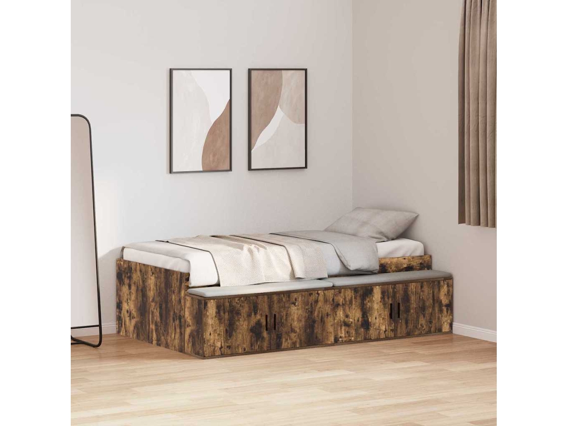 Vidaxl Estrutura da Cama com Gaveta Carvalho Defumado 90 X 200 Cm