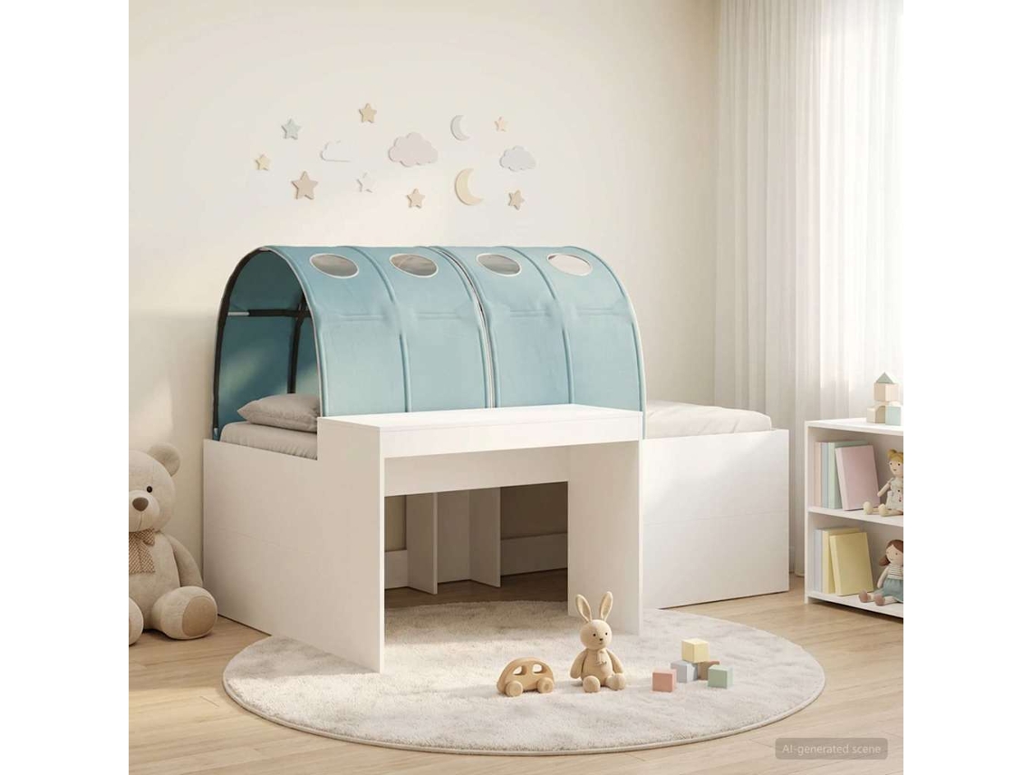 Vidaxl Cama com Túnel 3 Unid. Branco e Azul claro Madeira Processada