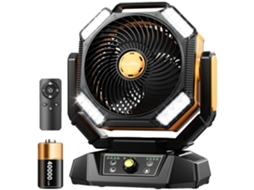 Ventilador De Camping, Bateria Recarregável, Controle Remoto, Amarelo, Para Ventilação Portátil Com Controlo Prático Das Funções Indicadas