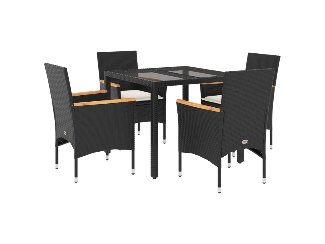 Conjunto de 5 Jantar Jardim com Vime Pe/vidro Castanho Almofadões MAISON EXCLUSIVE (5pcs)