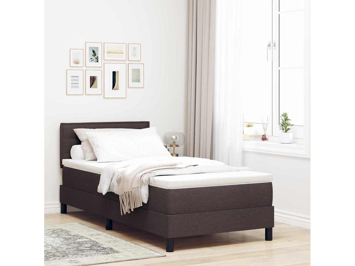 Vidaxl Cama Box Com Cabeceira Manual Marrom Escuro 90 X 190 Cm Tecido