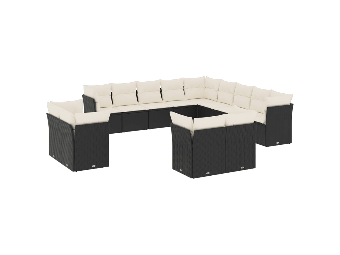Conjunto 13 de sofás de jardim com almofadões VIDAXL vime PE preto