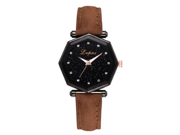 Relógio de Pulso Feminino de Quartzo com Pulseira de Couro Pu Estilo Geométrico (marrom)