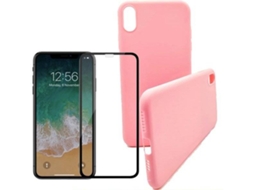Kit Capa e Película Vidro 5D Full Cover iPhone XS Max Silicone Rosa
