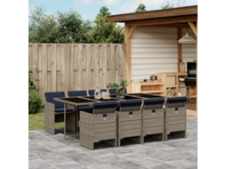 Vidaxl Conjunto De Jantar Para Jardim De 9 Peças Com Almofadas, Em Rattan Sintético Cinza
