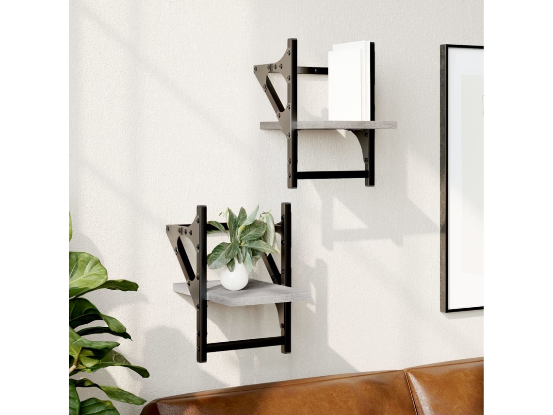 Vidaxl Prateleiras De Parede C/ Barras 2 Pcs 20x25x30 Cm Cinza Sonoma