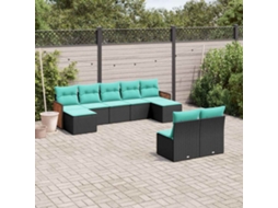 Vidaxl Conjunto De Sofá De Jardim De 9 Peças Com Almofadas Em Rattan Sintético Preto