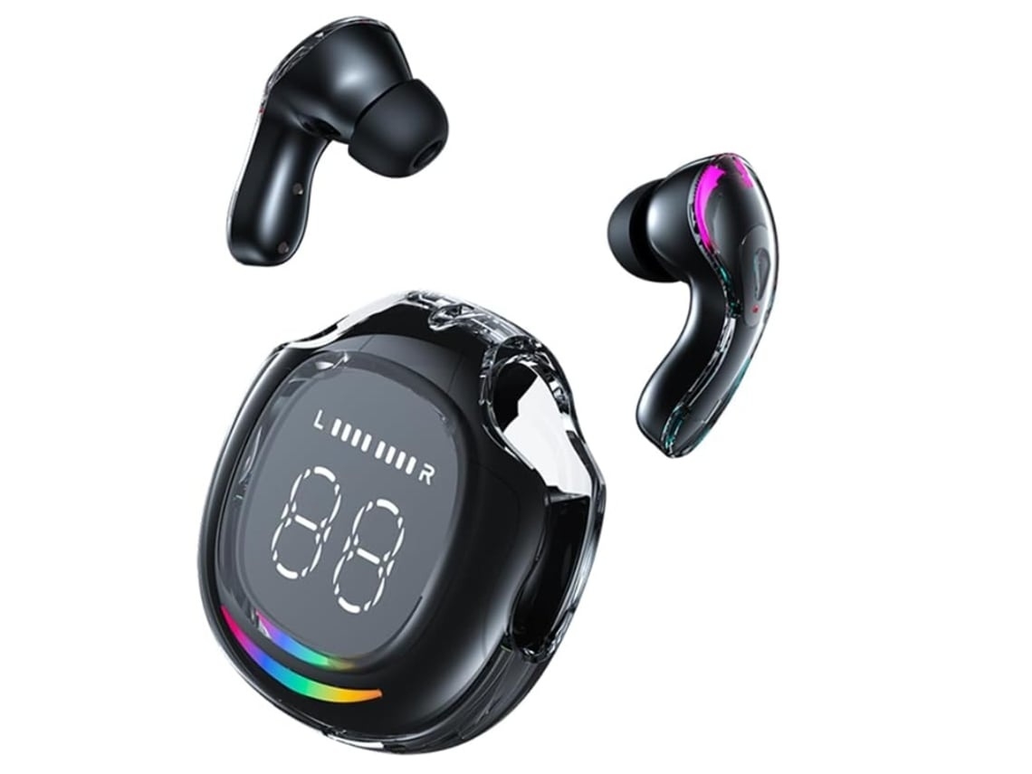 Auriculares Sem Fios Bluetooth 5.3 Som Hi-fi Som Estéreo Microfone Para Chamadas Display Led/lcd Controlo Tátil Transparente Lurelia