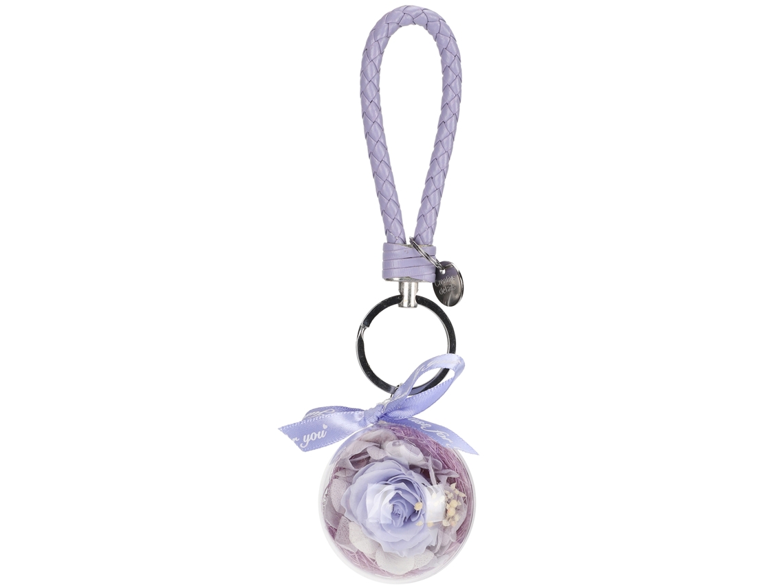 Chaveiro de Flor Preservada Roxo Claro Redondo Decorativo