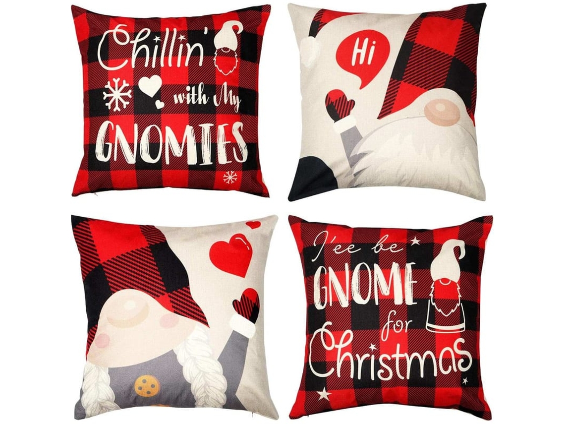 Conjunto De 4 Capas De Almofada Gnome De Natal, 18x18 Polegadas, Capas De Almofada Suecas Para Decoração Natalina