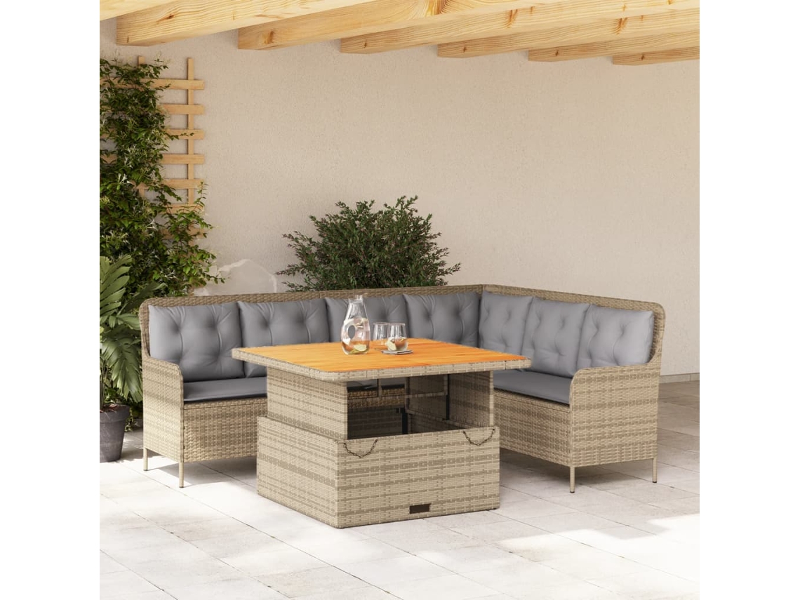 Vidaxl 2 Pcs Conjunto De Sofás P/ Jardim Com Almofadões Vime Pe Bege