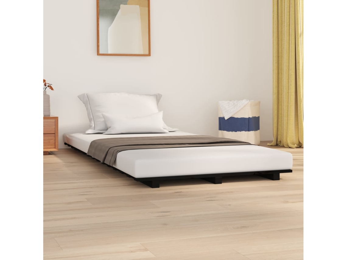 Vidaxl Estrutura De Cama 90x190 Cm Madeira De Pinho Maciça Preto