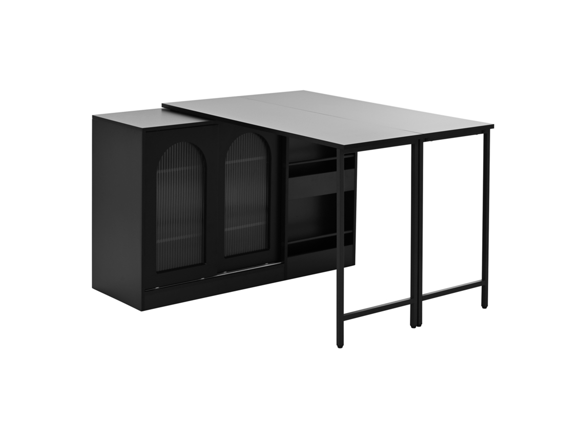 Mesa de Bar PAPRIKA extensível e giratória 360° com armazenamento e porta de vidro