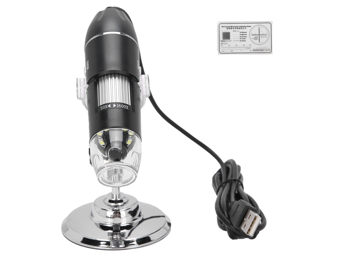 Microscópio Mali digital USB 1600x com 8 LED ajustável, portátil, eletrônico, com suporte