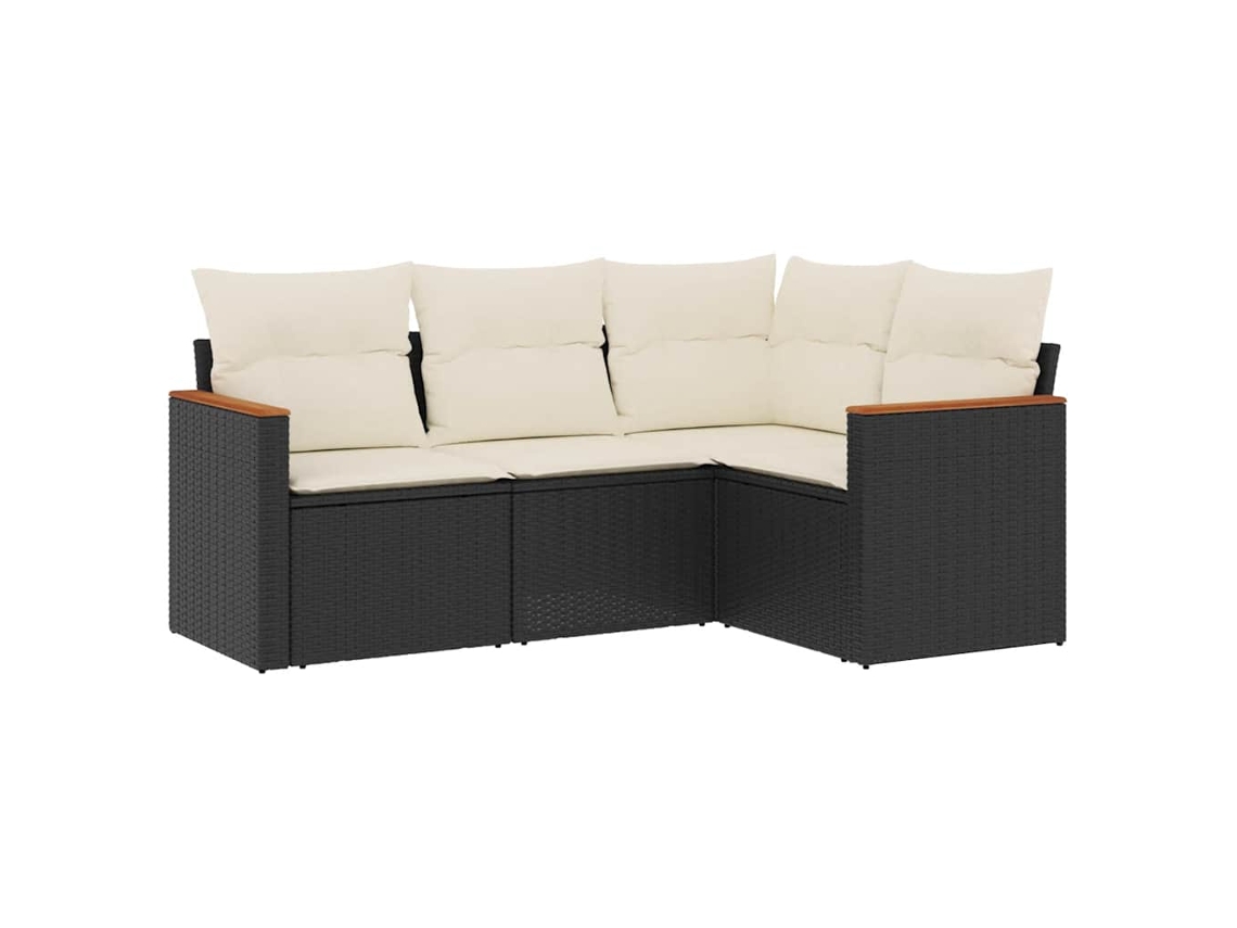 Conjunto de 4 Sofás para Jardim com Almofadões Vime Pe Preto MAISON EXCLUSIVE (4 pcs)