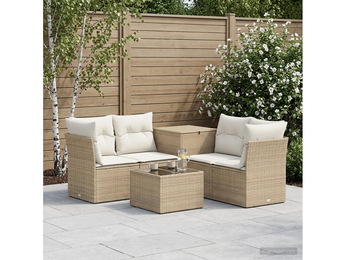 Vidaxl Conjunto De Sofás 6 Unid. Bege E Branco Creme