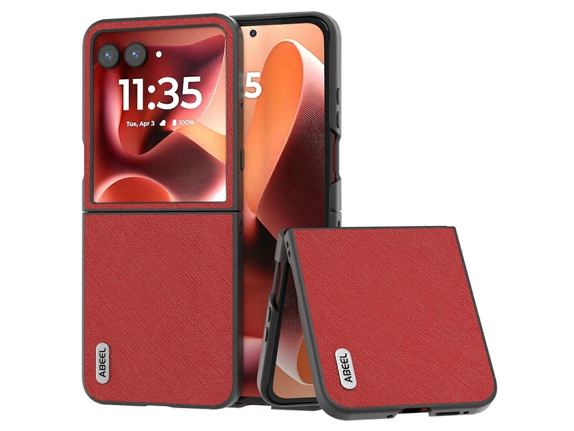 Capa Traseira De Couro Bovino Genuíno Com Textura Cruzada Para Motorola Razr 60 Ultra 5g, Vermelha