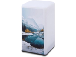 Luminária de computador compacta com um charmoso desenho de um jantar de inverno nevado, funciona a bateria e oferece luz suave.