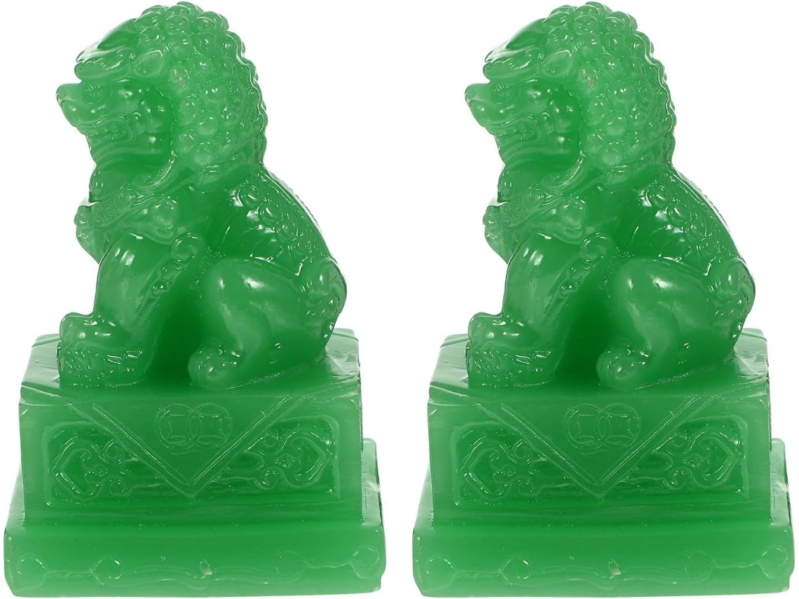 Conjunto 2 Peças Enfeites Design Exclusivo Resina Verde Decoração Miniaturas Escritório Mesa Feng Shui Casa GOKOCO