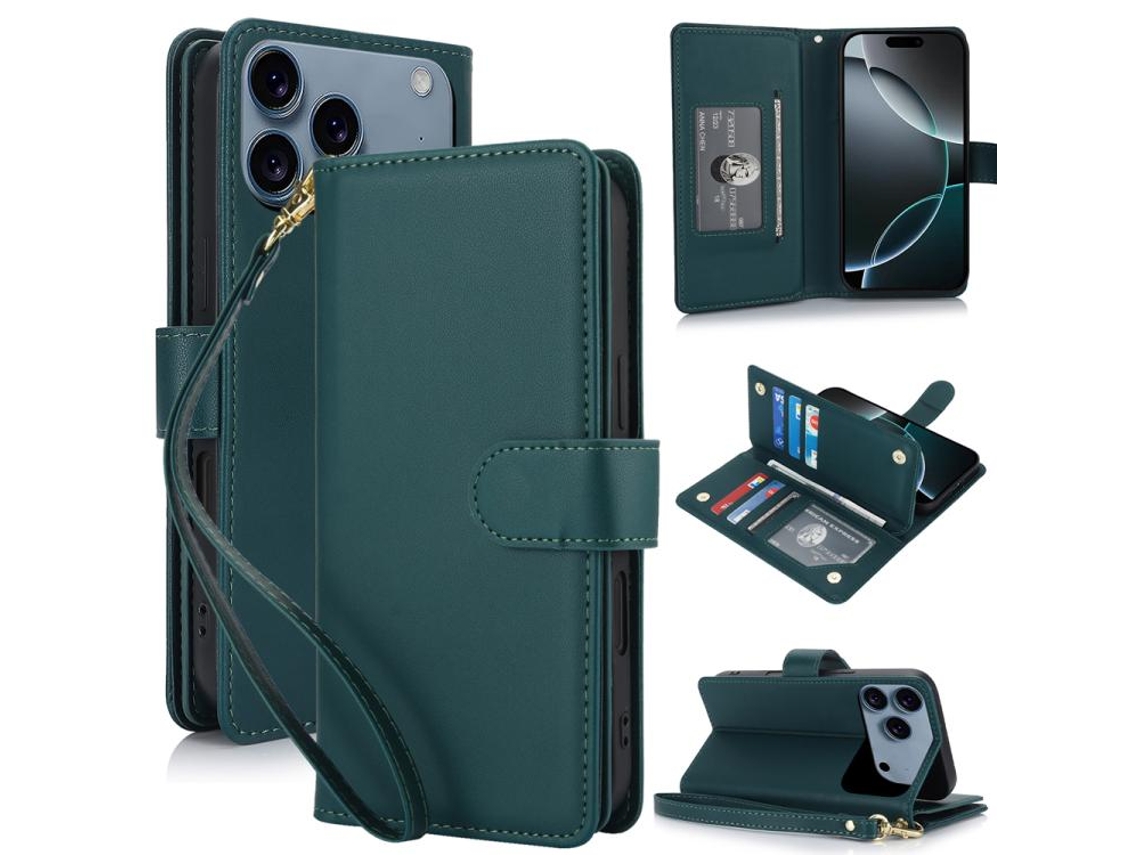 Capa Carteira De Couro Para Iphone 17 Pro Max - Com Rfid - Para Vários Cartões