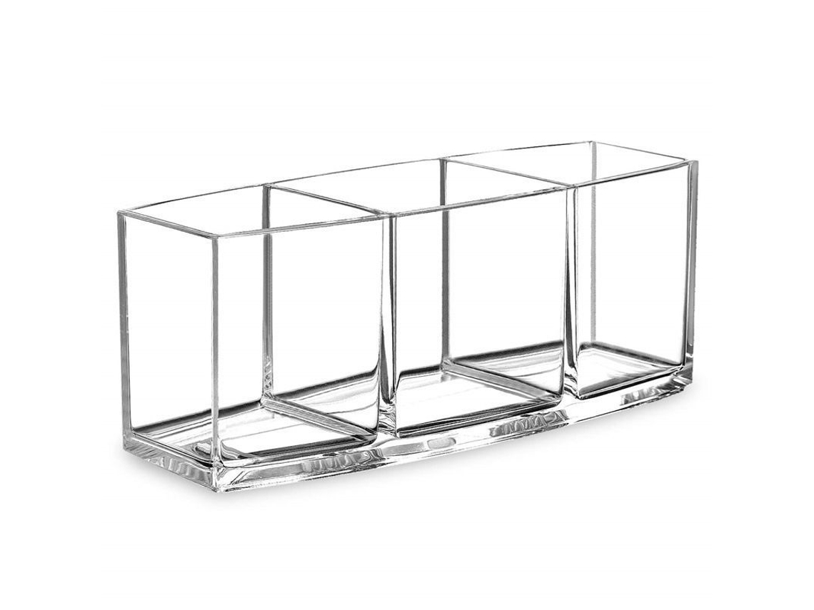 Organizador de Pincéis de Maquilhagem S/MARCA, transparente, acrílico, 3 compartimentos