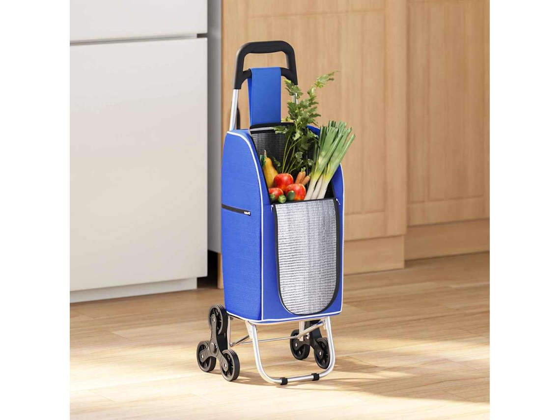 Vidaxl Carrinho De Compras Azul 39,5 X 33 X 93 Cm Tecido Oxford