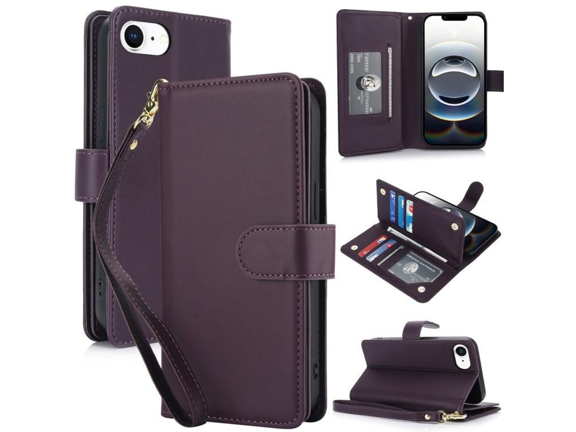 Capa Carteira De Couro Para Iphone 17e - Com Rfid - Para Vários Cartões