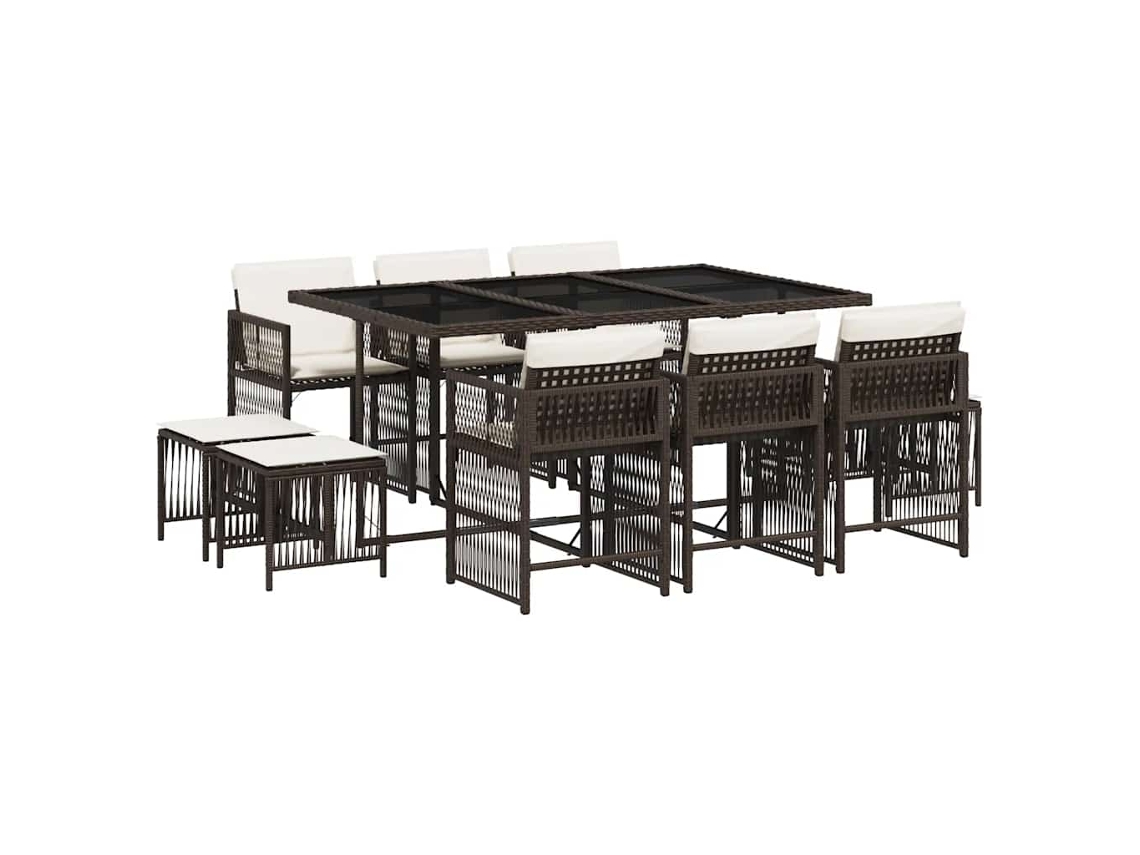 Conjunto de 11 Jantar para Jardim com Almofadões Vime Pe Castanho MAISON EXCLUSIVE