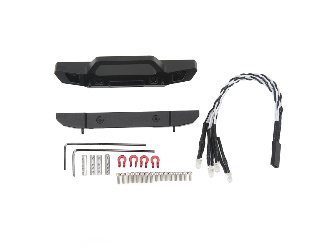 Mali para 1/24 Carros Rc Bumper Dianteiro Traseiro de Liga de Alumínio com Luzes Led Resistente a Impactos Fácil Instalação