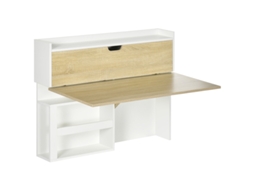 Mesa De Parede Dobrável Com Armazenamento E Prateleiras, Escrivaninha Retrátil 100x18x74 Cm, Estilo Madeira Bga Store