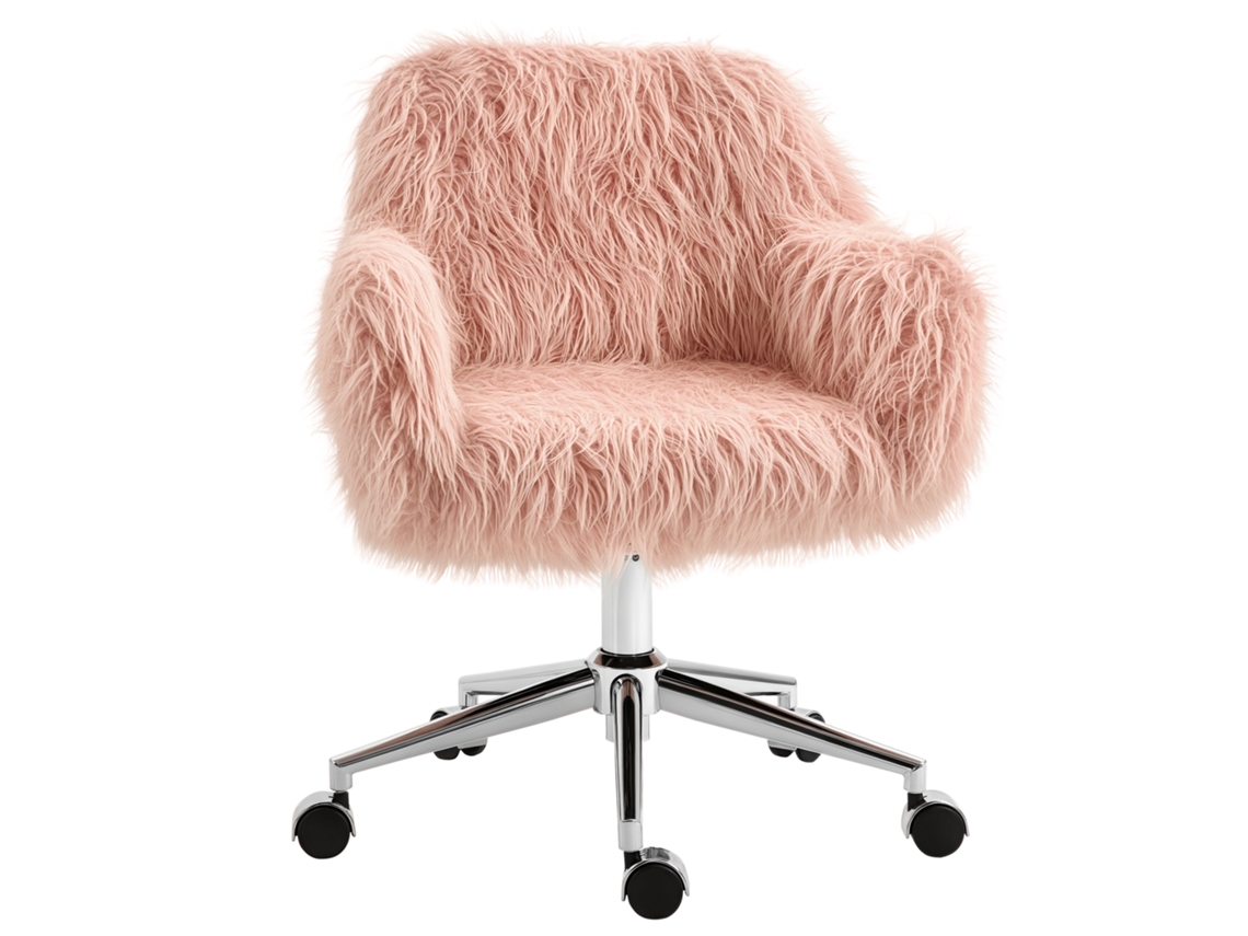 Cadeira Executiva Giratória, Couro Sintético, Ajustável, 85cm, +, Maquiagem 57x60x75 Rosa Prata