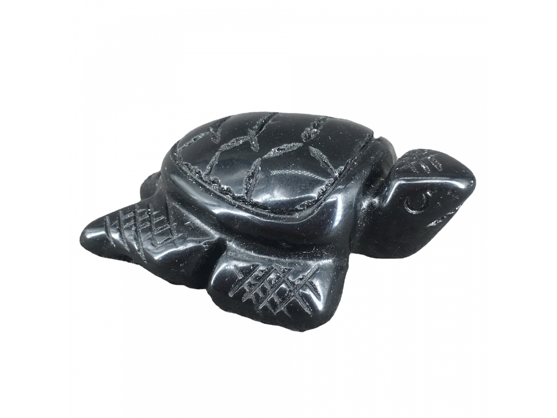 Estátua de Tartaruga em Cristal Obsidiana Negra, 5 Cm, Pedra Natural Esculpida para Cura na Palma da Mão. Decoração Casa BRILVIBERA