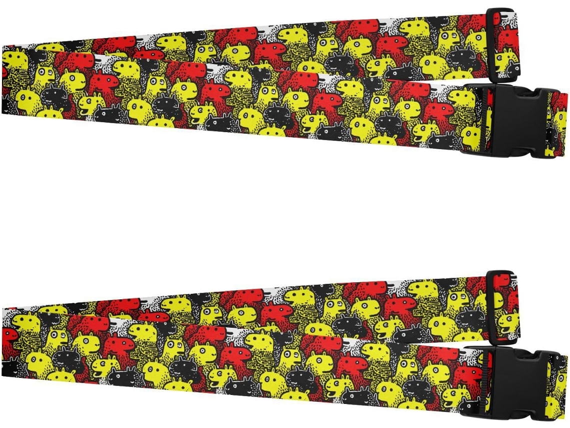 Conjunto De 2 Cintas Bagagem Com Estampa Monstro Desenho Animado, Nas Cores Vermelha E Amarela
