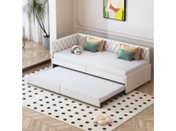Sofá-cama De 2 Lugares 90x200 Cm, Estofado E Convertível Com Base De Ripas, Sofá Extensível E Convertível, Colchão Não Incluído, Bege