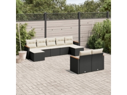 9 Pcs Conjunto De Sofás P/ Jardim C/ Almofadões Vime Pe Preto Dkd Home Decor