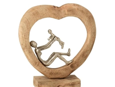 Estatueta decorativa pai filho 29x9x29cm Madeira Clara