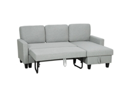 Sofá-cama Chaise Longue De 3 Lugares Reversível Ambos Lados Com Armazenamento Com Capas Removíveis 197x129x85 Cm Cinza