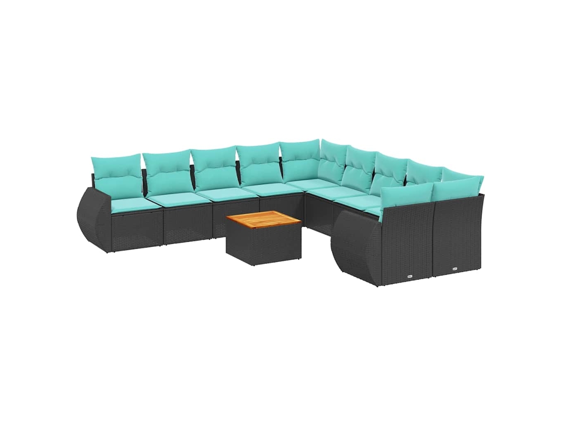 Conjunto de Sofá de Jardim, 11 Peças, Almofadas, Rattan Preto MAISON EXCLUSIVE
