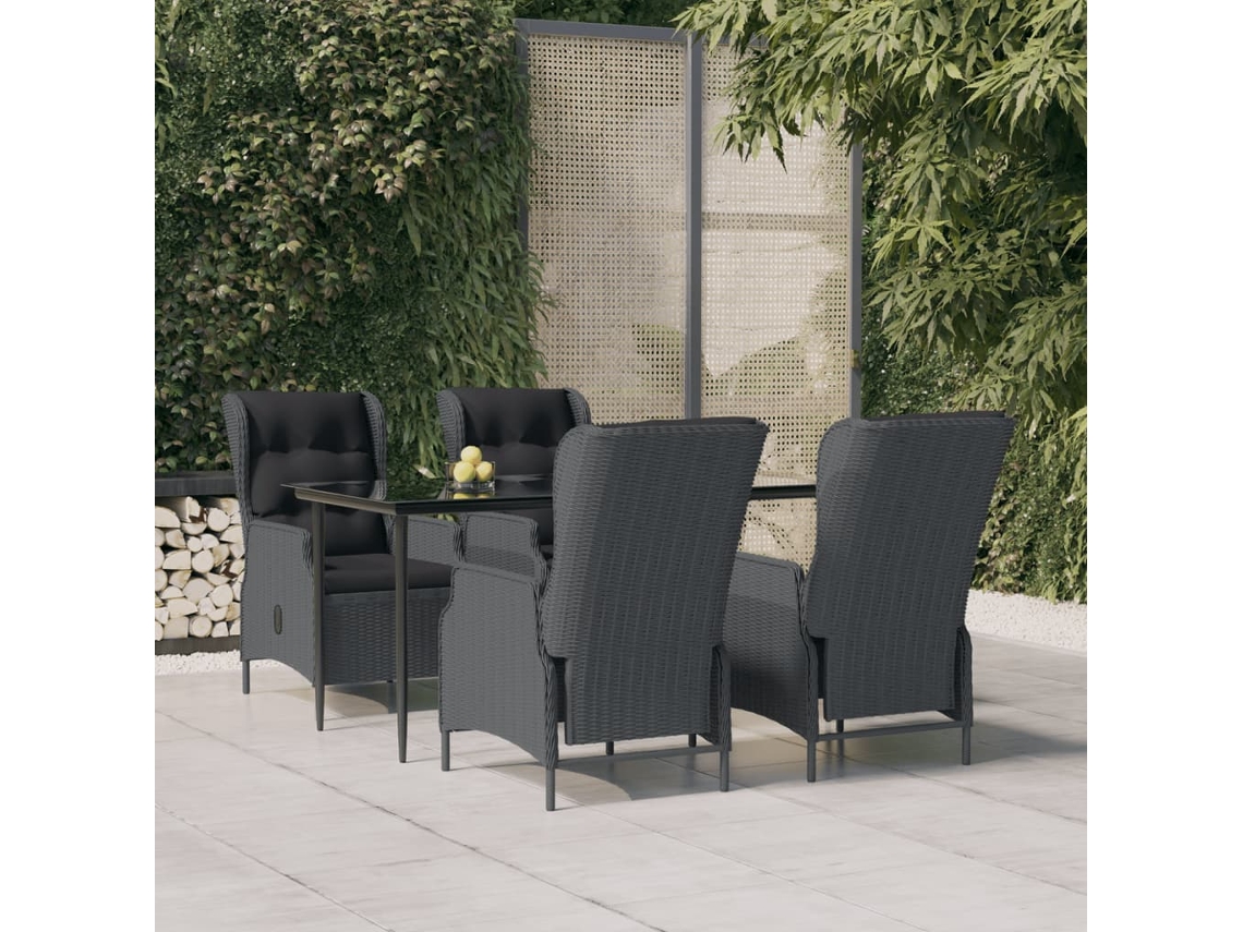 Vidaxl 5 Pcs Conjunto De Jantar P/ Jardim Vime Pe Cinzento-escuro