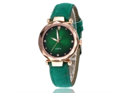 Relógio de Pulso Feminino com Pulseira de Pu Ajustável Display Analógico Quartz Elegante (verde)