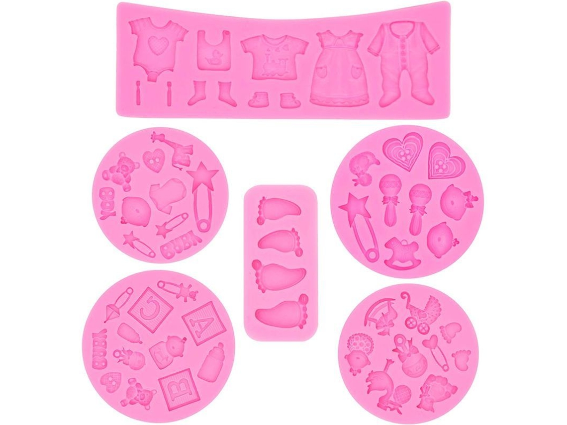 Nova Line moldes de Silicone para Bolo 6 Peças Cute Baby para Decoração de Festas Aniversário Bebê