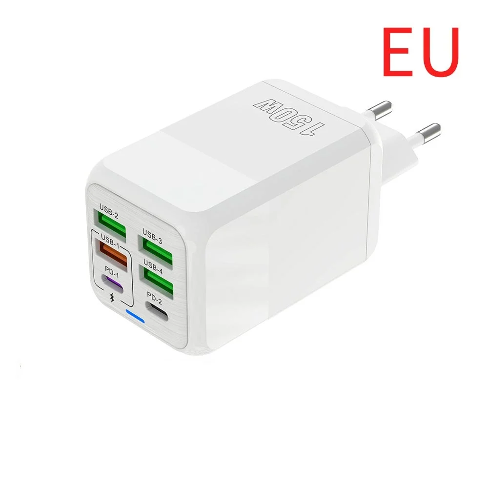 Carregador Usb-c De 150 W (padrão Europeu, Branco), Adaptador De Energia Para Celular Com 6 Portas De Carregamento Rápido (padrão Europeu)