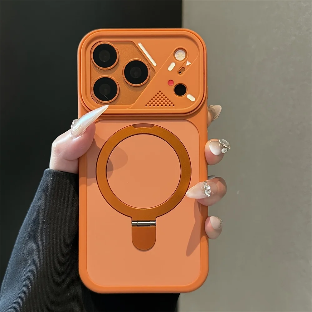 Capa Magnética Magsafe Para Iphone 13 Pro Max (laranja) Com Suporte De Anel Metálico.