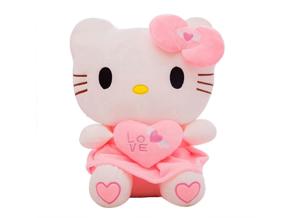 Pelúcia De Gato Rosa 40cm Com Coração E Laço