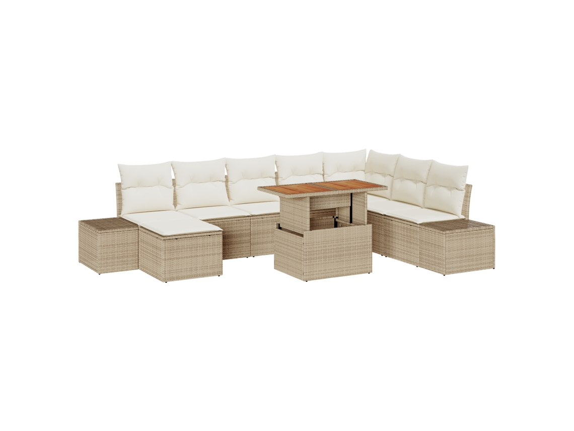 Conjunto 9 Conjunto De Sofá De Jardim Vidaxl Bege Vime Pe (100 X 55 X 73 Cm)