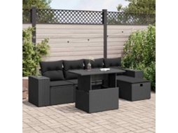Vidaxl 6 Pcs Conjunto Sofás de Jardim C/ Almofadões Vime Pe Preto